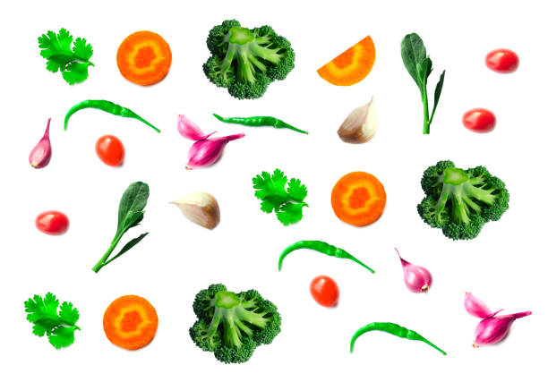 vegetables isolated on white background food ingredients pattern