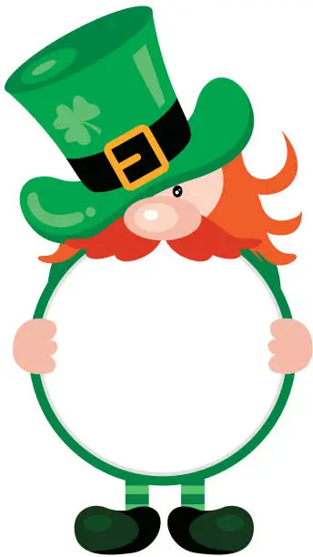 Vector illustration of Funny Patricks Day gnome with circle blank sign