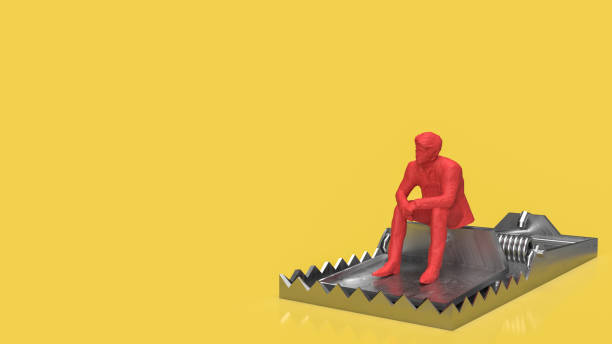 istock The Business man siting on trap on yellow Background  for crisis concept 3d rendering 1472251767