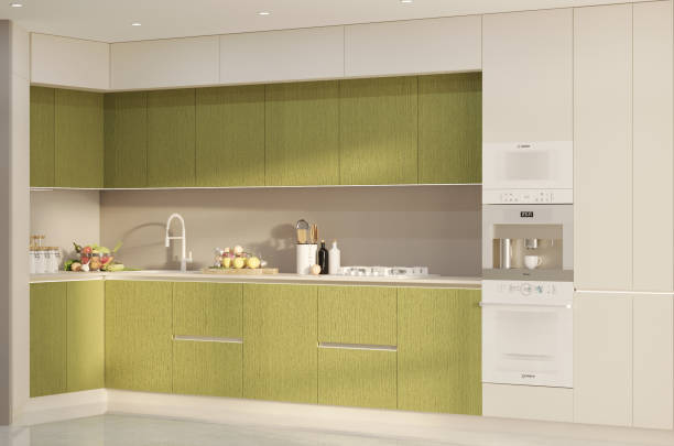 istock Olive ivory wooden facades modern Kitchen design 1472256639