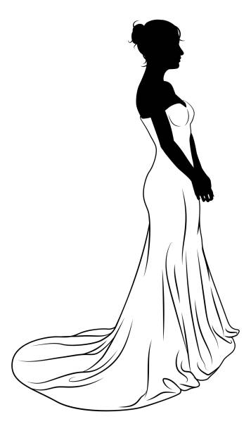 Bride Bridal Wedding Dress Silhouette Woman Design A woman bride in a bridal wedding dress in a silhouette drawing of bridesmaid stock illustrations