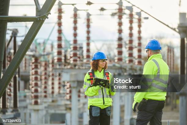 Substation Power Worker Stock Photo - Download Image Now - Fuel and Power Generation, Engineer, Power Line