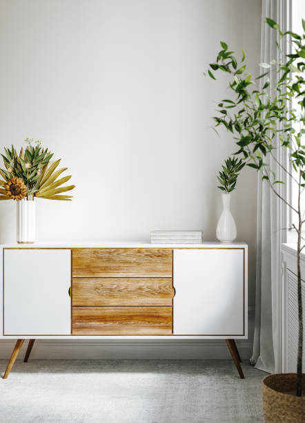 istock Wall mock up in white simple interior, Scandi-Boho style 1472265790