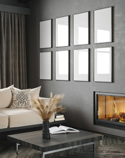 istock Frame mockup in modern dark home interior background 1472265825