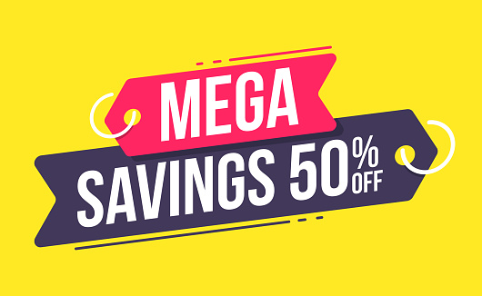 Mega Savings 50% Off Advertising Shopping Label