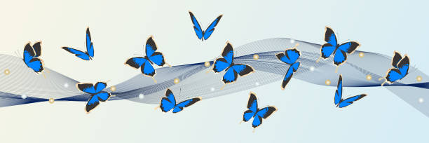 istock Art wallpaper with blue butterflies. Modern creative design for home decor, banners, and prints. Vector illustration. 1472269696