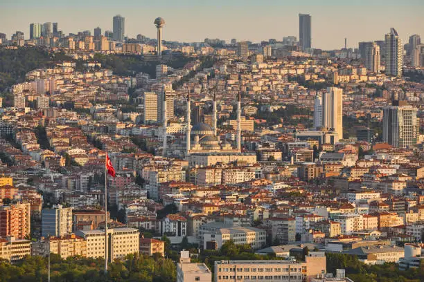 Ankara skyline at sunset. Turkish capital cityscape. Turkey landmark