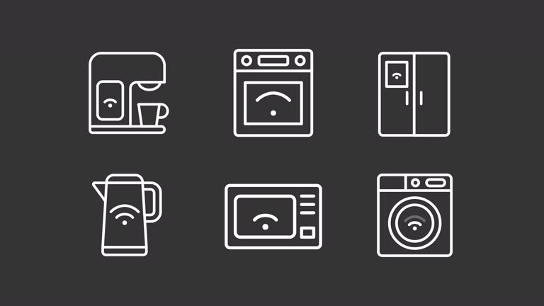 Animated smart home white line icons