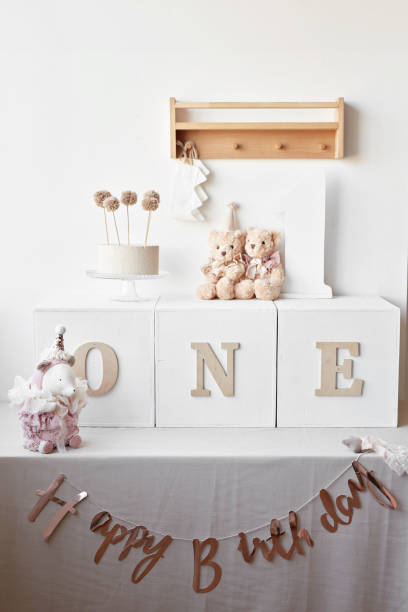 istock One year party decor. Happy birthday background. Cake smash 1472271513