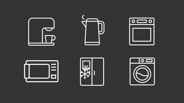 Animated kitchen white line icons