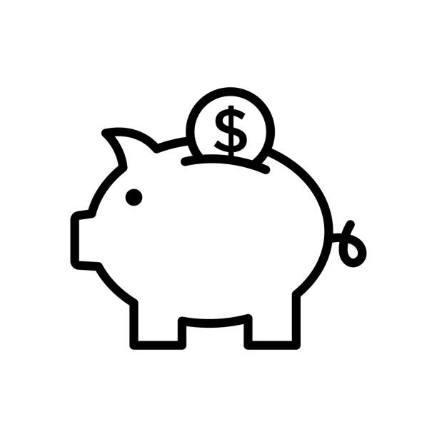 sparschwein-symbol vektor-design-vorlage in weißem hintergrund - sparschwein stock-grafiken, -clipart, -cartoons und -symbole