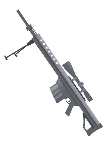 .50 cal sniper rifle with scope and bipod .50 BMG modern weapon vector illustration on white background.
