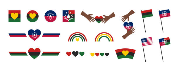 Juneteenth National Independence Day set colorful icons. Black history month. Freedom day signs, symbols. Freedom Day. Juneteenth National Independence Day set colorful icons. Black history month. Freedom day signs, symbols. Collection vector illustration for Emancipation Day. African American celebrating Jubilee Day. equality juneteenth stock illustrations