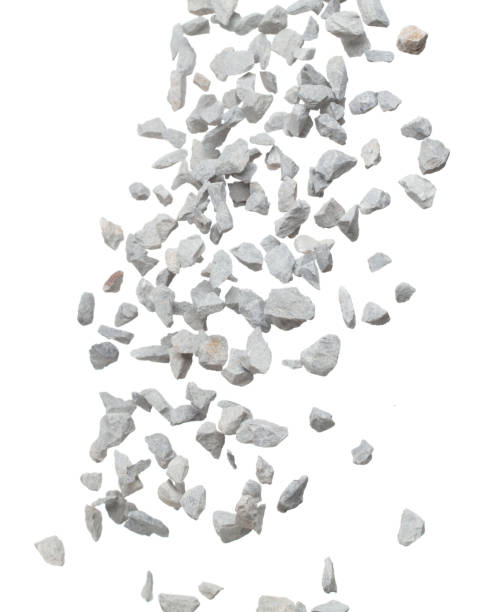 istock Rock gravel fall down pouring, gray stone pebbles rock explode abstract cloud fly. Construction rock stone splash in air, object design. White background isolated freeze shot, selective focus blur 1472275023