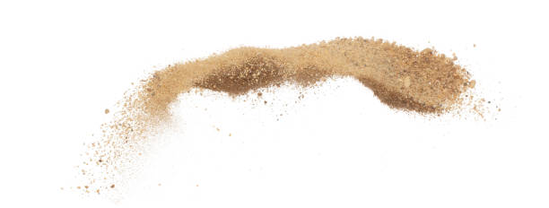 istock Big size Sand flying explosion, Golden grain sands wave explode. Abstract cloud fly. Yellow color sand splash throwing in Air. White background Isolated high speed shutter, throwing freeze stop motion 1472275033