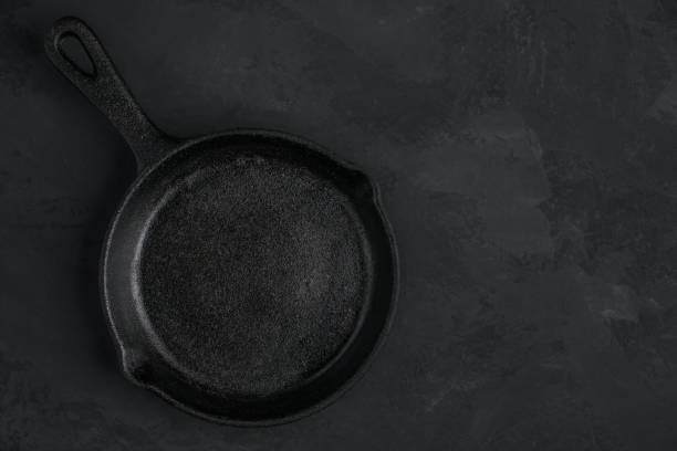 istock Roast Pan. Empty cast iron frying pan on dark stone background 1472277255