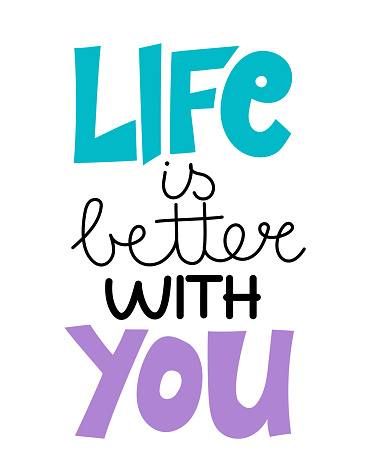 Life is better with You - Inspirational quote about summer. Funny typography with palm trees. Simple vector lettering for print and poster. Girly design.