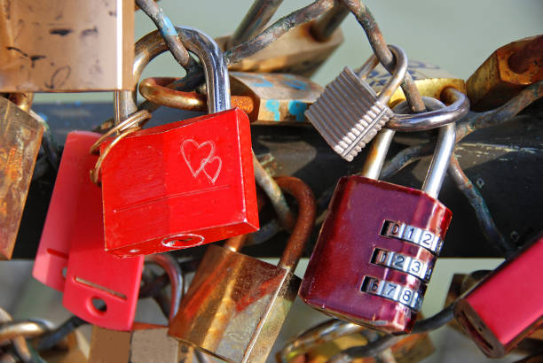 istock Locks of couples in love, close up 1472282283
