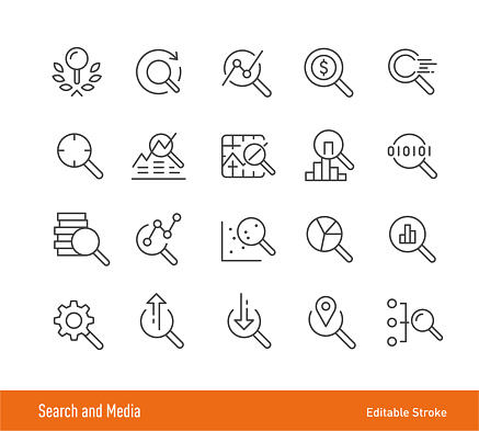 Search and Media Icons - Editable Stroke - Line Icon Series