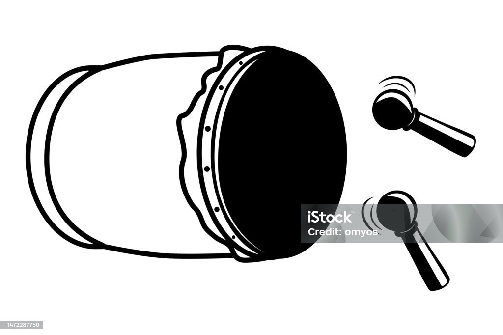Beduk Vector Outline Simple Vector Bedug Beduk Traditional Drum And Motion 2 Stick ...
