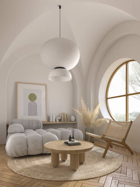 istock Conceptual interior room with arched ceiling 3d illustration 1472288100