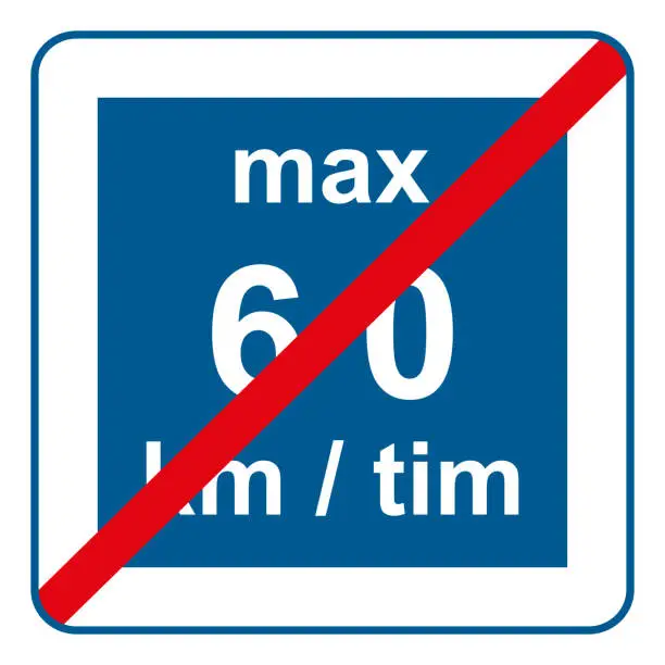 Vector illustration of Traffic signs. Road signs. Instruction road signs. End of recommended to reduce speed sign 60 km.