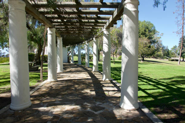 istock Sunny foot path under the colonnade in the park 1472288889