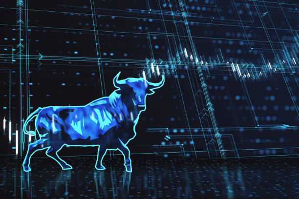 istock Creative bear bull forex market backdrop. Trade, forex, finance and growth concept. 3D Rendering. 1472292349
