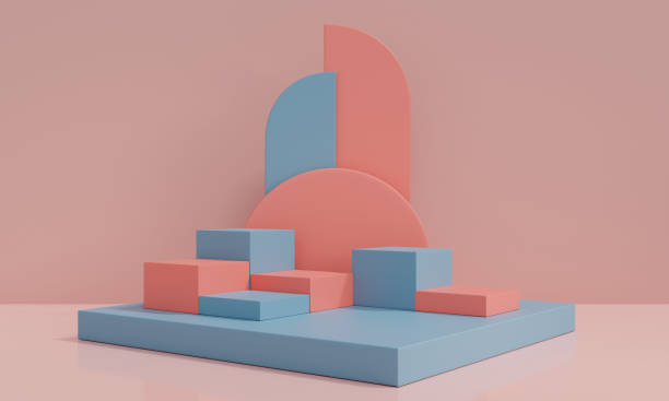 istock 3D render Geometric shapes with Pastel colors background. orange background. 1472293543