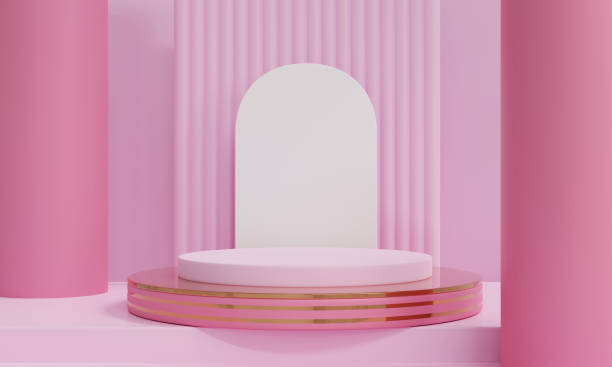 istock 3D render Geometric shapes with Pastel colors background.  Pink background. 1472293559