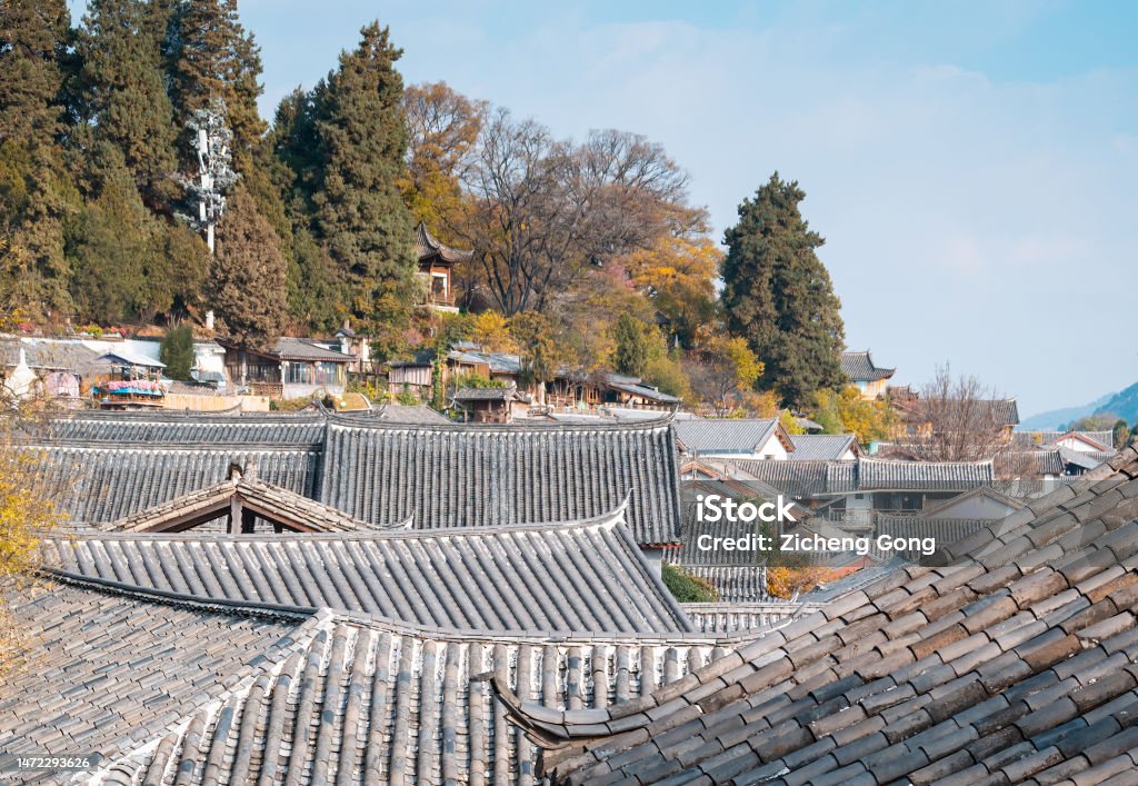 Atap Rumahrumah Di Kota Kuno Dengan Gaya Tradisional Cina Foto Stok