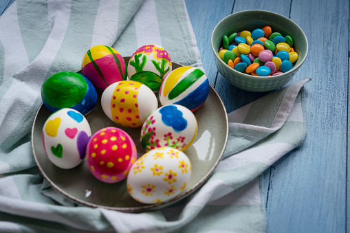 Painted easter eggs with candy