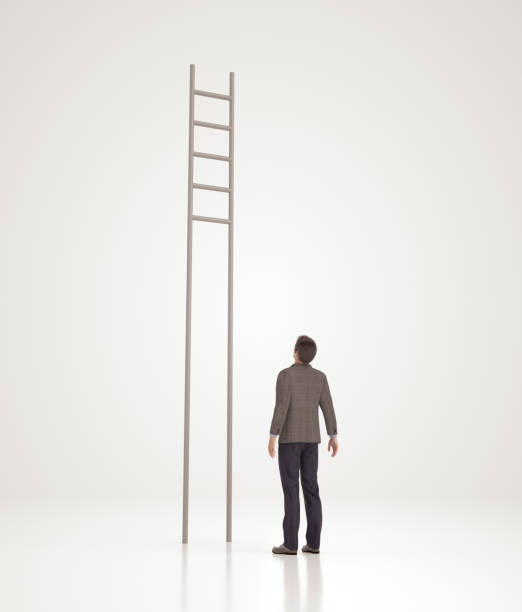 istock Businessman stands in front of the ladder without steps. 1472297314