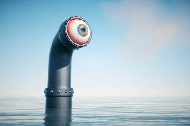 Periscope in the shape of an eye. Discovering new opportunities. This is a 3d render illustration