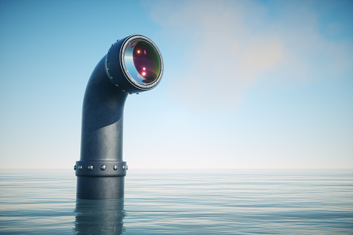 Periscope above the water. This is a 3d render illustration