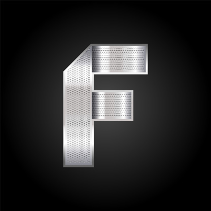 Alphabet font folded from a metallic chrome perforated ribbon - Letter f. Vector illustration 10eps.