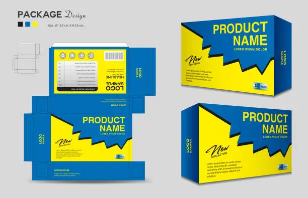 Vector illustration of Supplements and Cosmetic box design, Package design template, box outline, Box Packaging, Label design, healthcare label, packaging design creative idea vector, realistic mock-up