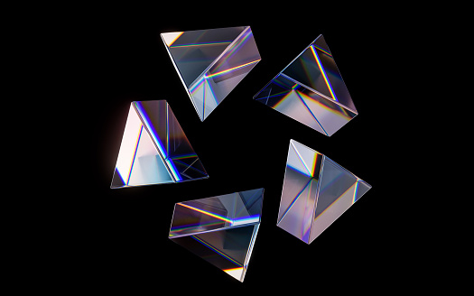 Geometrías de vidrio con colores de dispersión, renderizado 3d. photo