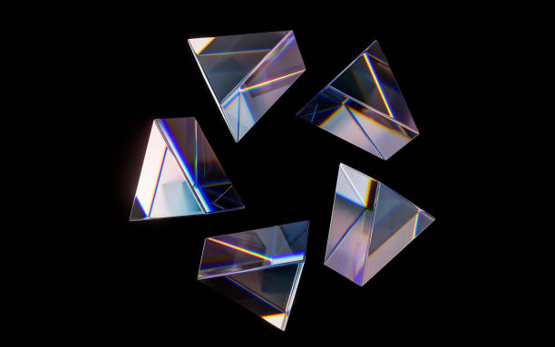 Glass geometries with dispersion colors, 3d rendering.