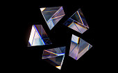 Glass geometries with dispersion colors, 3d rendering.