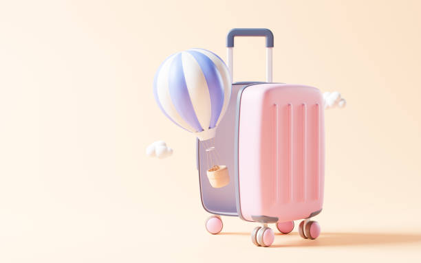 istock Cartoon style luggage with travel theme, 3d rendering. 1472300678