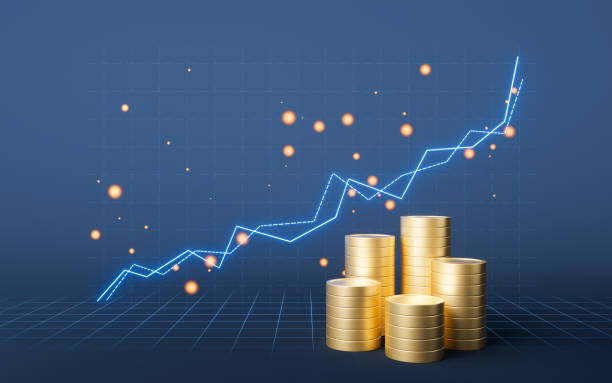 istock Golden coin with growing financial graph, 3d rendering. 1472300690