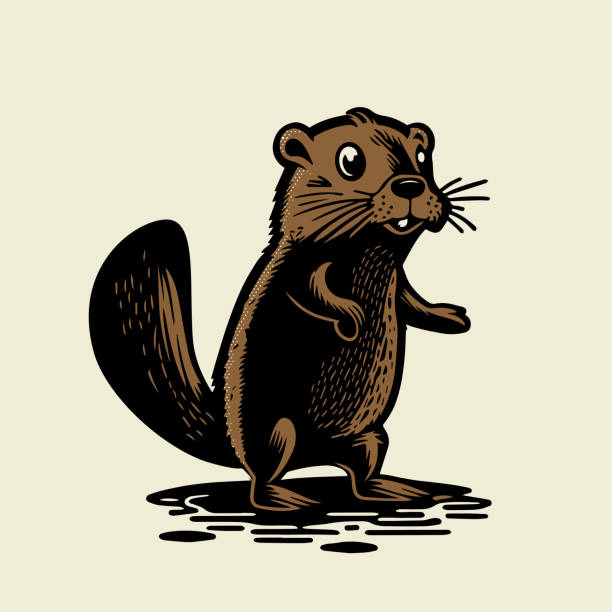 retro cartoon illustration of a beaver vector art illustration