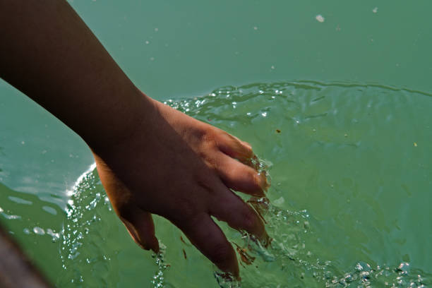 child enjoying river water by hands while boat ride
