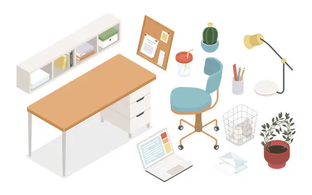 Vector illustration of Office furniture - modern vector colorful isometric illustrations set