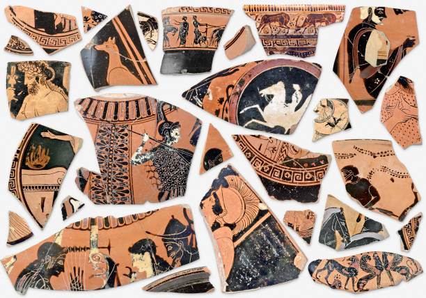 Background of ancient classical greek terracotta fragments and pieces