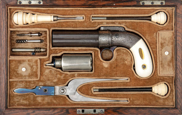 istock Cased ancient pistol Pepperbox from 19th century 1472303489
