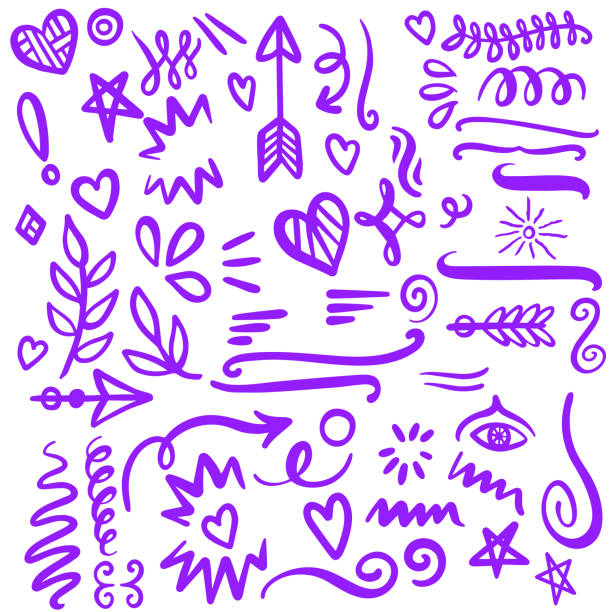 紫色の渦巻きは、ベクトル手描きの蛍光ペンアクセントラインデザインとスウーシュマーク - swirl squiggle scroll shape decoration点のイラスト素材／クリップアート素材／マンガ素材／アイコン素材