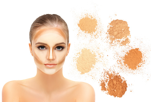 Contouring.Make up woman face. Contour and highlight makeup.