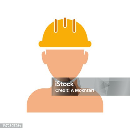 istock Worker, Construction helmet icon on white background. 1472307264
